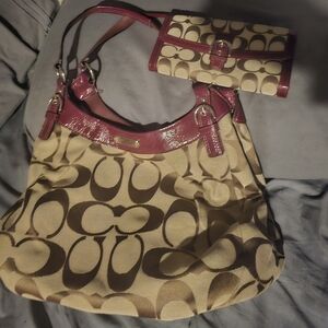 Coach Tan and Burgundy Shoulder Bag Set